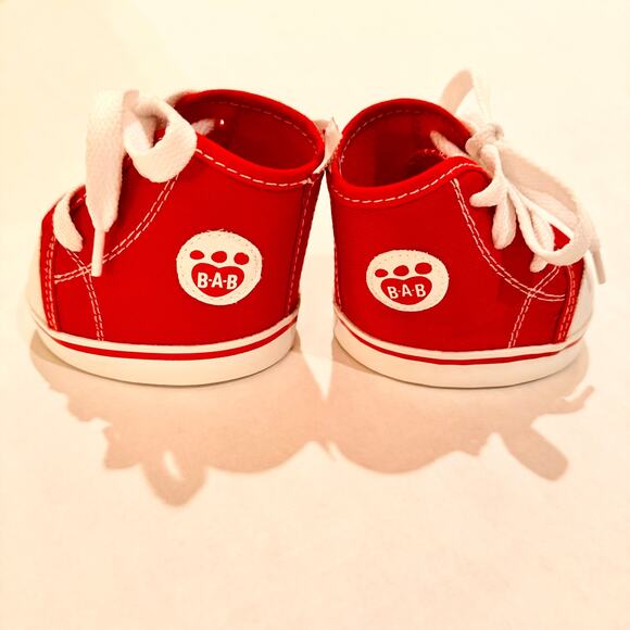 Build A Bear Clothing BAB Red & White Canvas Hi Tops Sneakers Shoes Red Logo - Picture 7 of 7